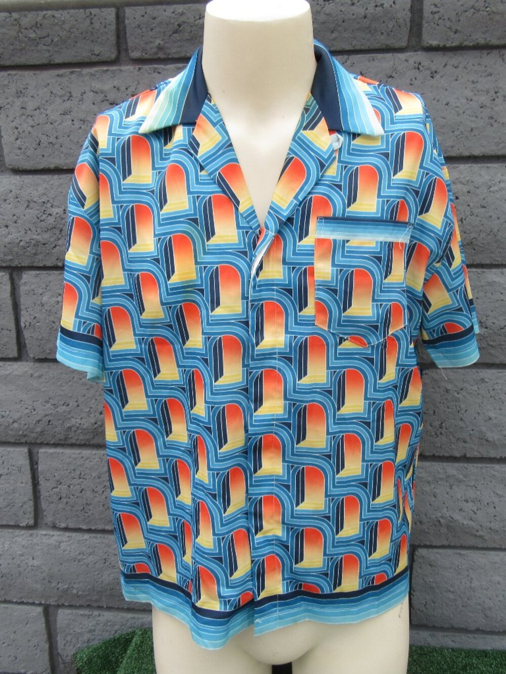 Casa Blanca L'Arche De Nuit Cuban Collar Men's Button Up Shirt Size Small